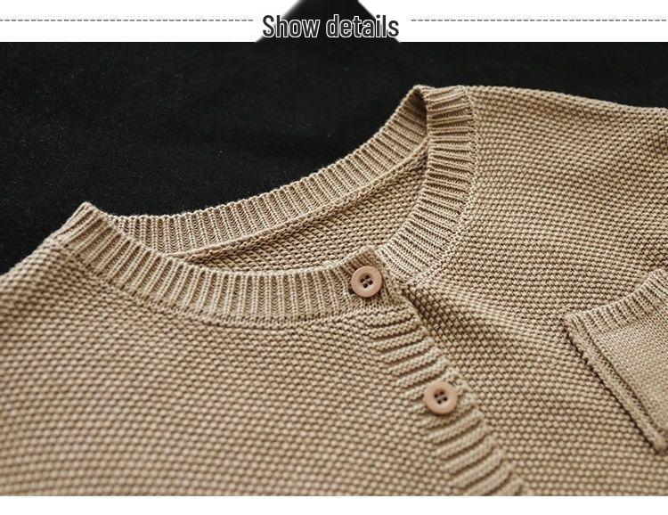 Women's Retro Knit Cotton Cardigan: Round Neck, Long Sleeve, Autumn Casual Short Sweater.