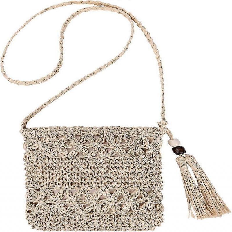 Straw Bag for Women, Summer Beach Straw Bag with Tassel, Weave Handmade Single Crossbody Bag with Zipper
