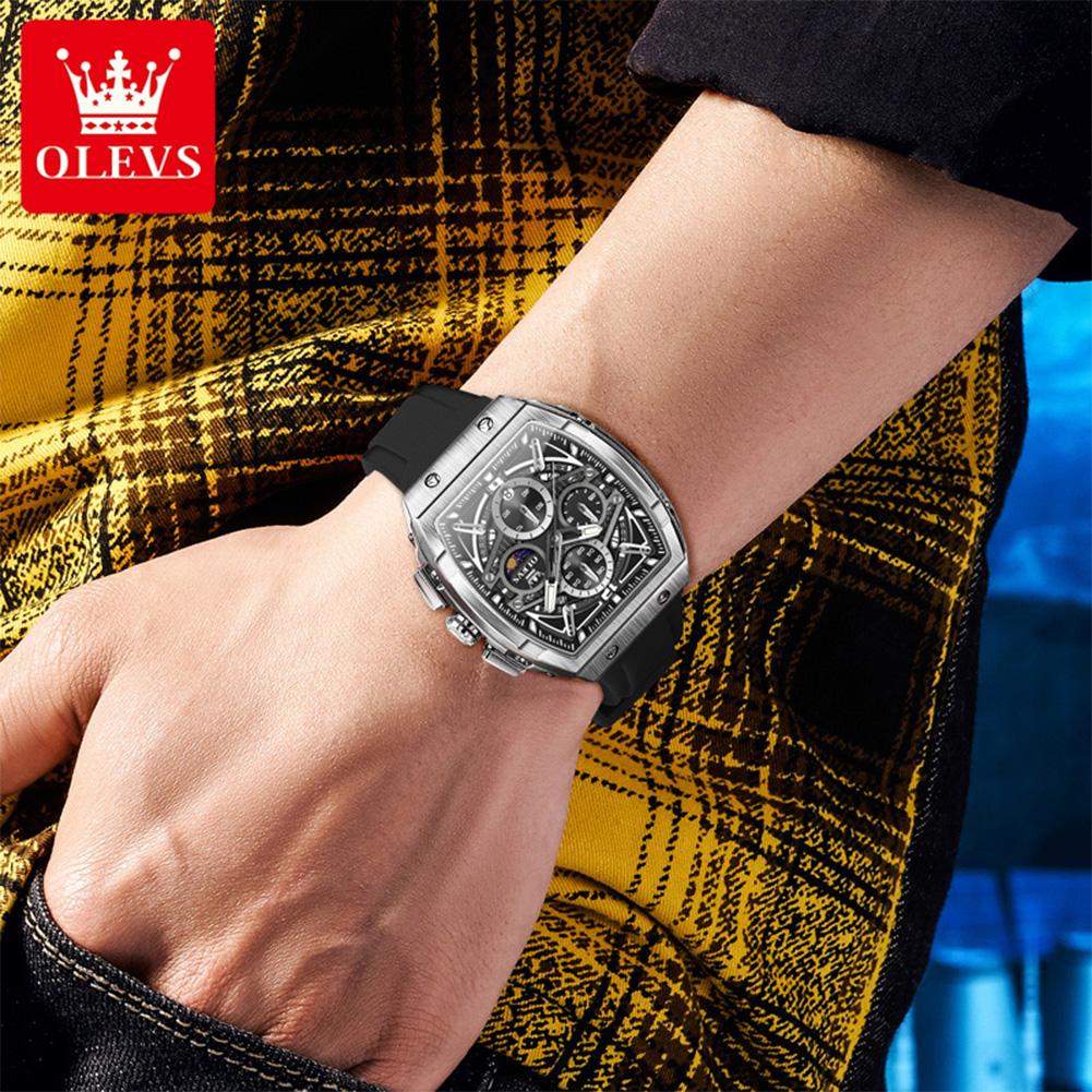 Men's Watches Hollowed Quartz Wristwatch Silicone Strap Tonneau Large Dial Design Waterproof Luminous Watch