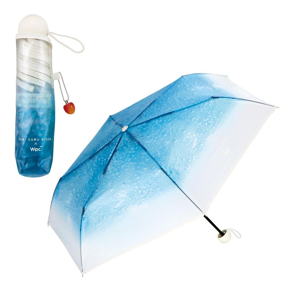 Folding Umbrella Traveling Cafe x Cream Soda Cherry Ice Pure Cafe Wpc. [Vinyl Umbrella] Wpc. Umbrella, Mini, Blue, 50cm, Women's, Charm, Cream, Retro,