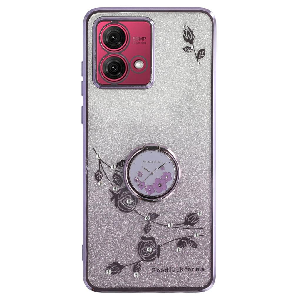 KADEM For Motorola Moto G84 5G Case Ring Kickstand TPU Flowers Phone Cover Gradient Glitter