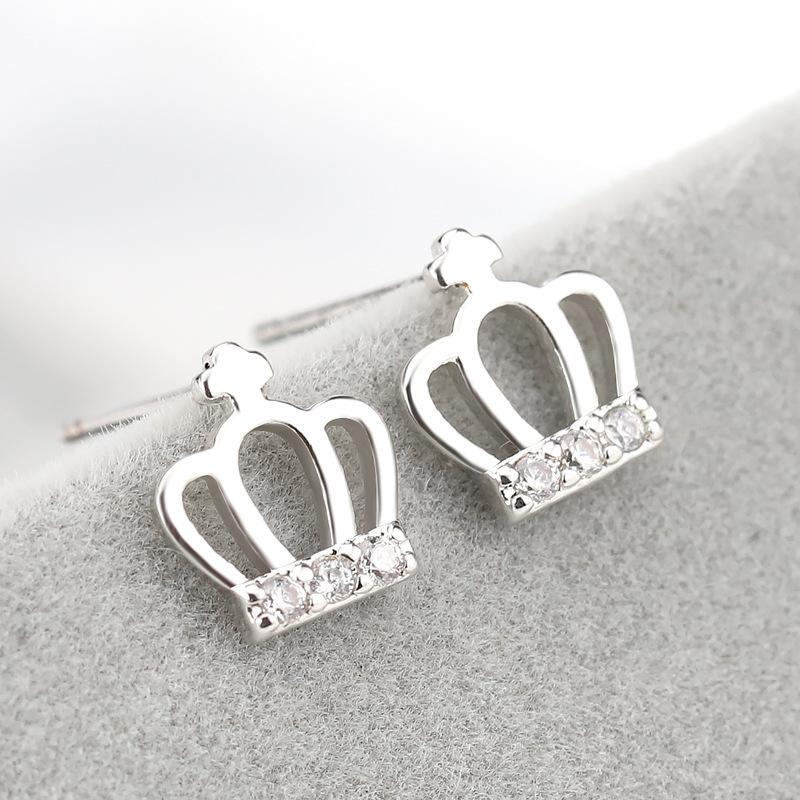 Cross Crown Zircon Women's Stud Earrings for Students Princess Imitation Allergic Earrings