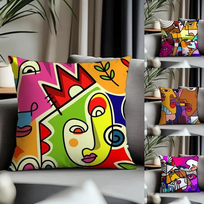 Hot AAbstract Facesful Cushion Cover Antidustmite Pillowcase Invisible Zipper Silky Short Plush Sofa Cushion Cover