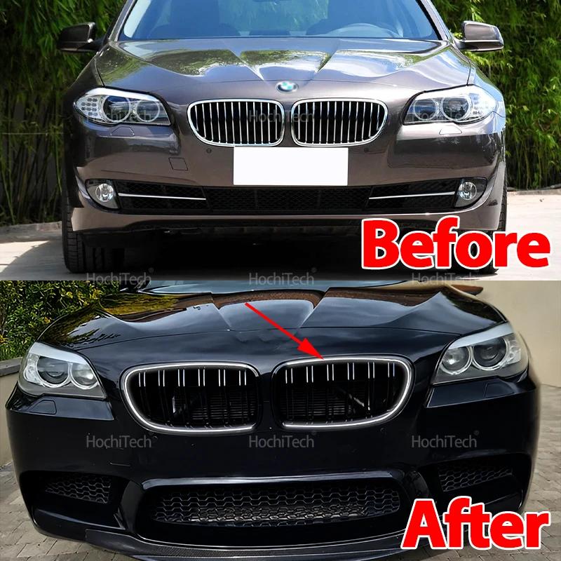 For BMW 5 Series F10 F11 M5 2011 2012 2013 2014 2015 2016 LED White Light Gloss Black Car Kidney Bumper Hood Grilles Replacement