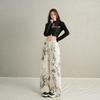 2025 Trend Off-White Leopard Print Mid-Low Rise Loose Slimming Wide Leg Jeans for Women, Autumn Collection