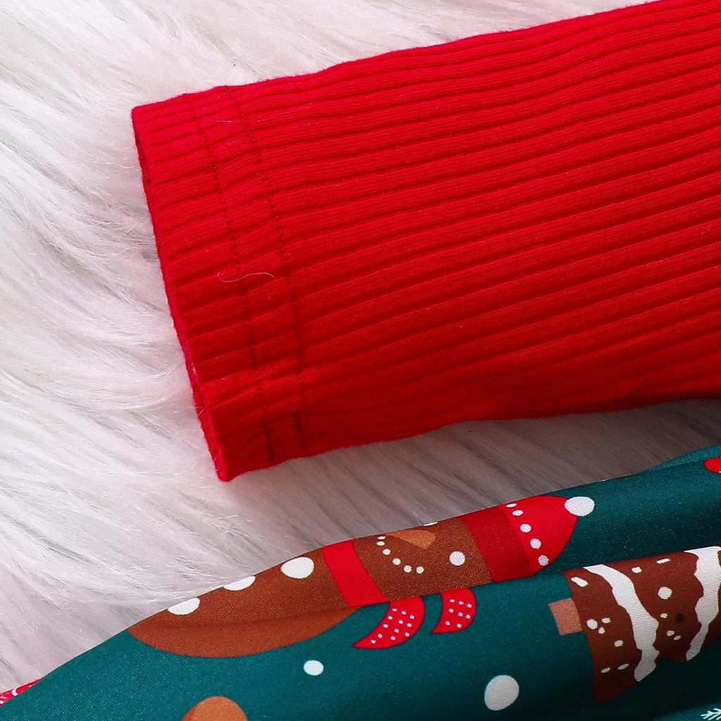 Children's Ribbed Long Sleeve Bow Christmas Dress for Girls