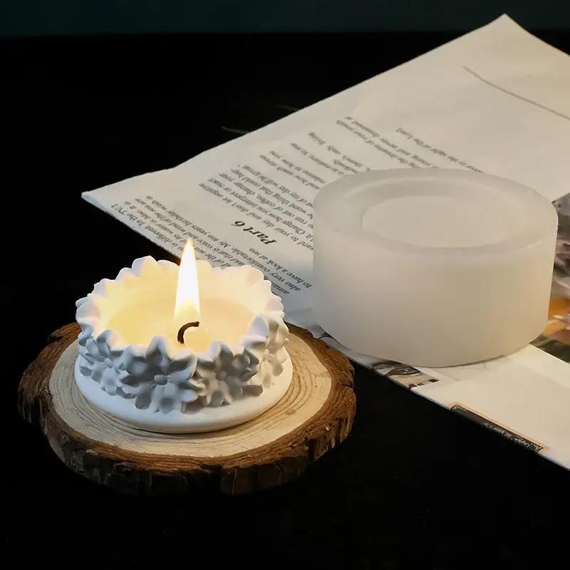 Elegant Flowers Silicone Mold Candle Cup Jar DIY Aromatherapy Holder Mould for Jewelry Storage And Concrete Candle Making