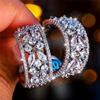 Luxus Damen Rot Grün Regenbogen Zirkon Kristall Stein Steckerohrringe Großer Anhänger Silberfarbe Hochzeit Europäischer Schmuck Für Frauen