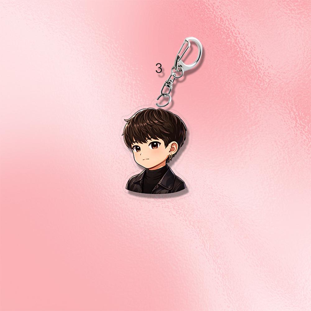 7pcs BTS Cool Black Outfit Anime Cartoon Acrylic Keychain, Bangtan Boys Cartoon Figure Keyring, Kpop Idol Bag Pendant for ARMY Fans