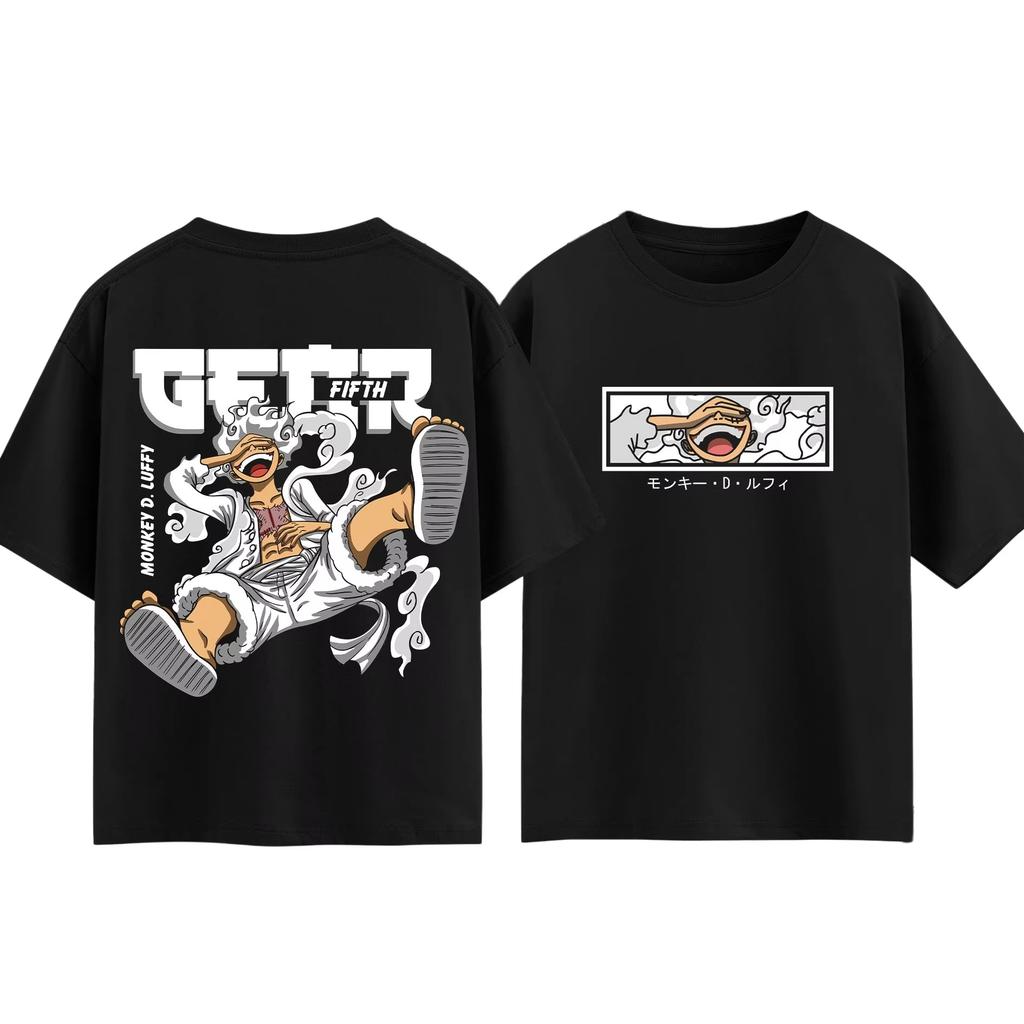 Hot Sale Anime One Piece Nika Luffy Printed T-shirt Men Women Hip Hop Streetwear Oversized T-shirt Casual Loose Short Sleeve Crew Neck Summer Tops