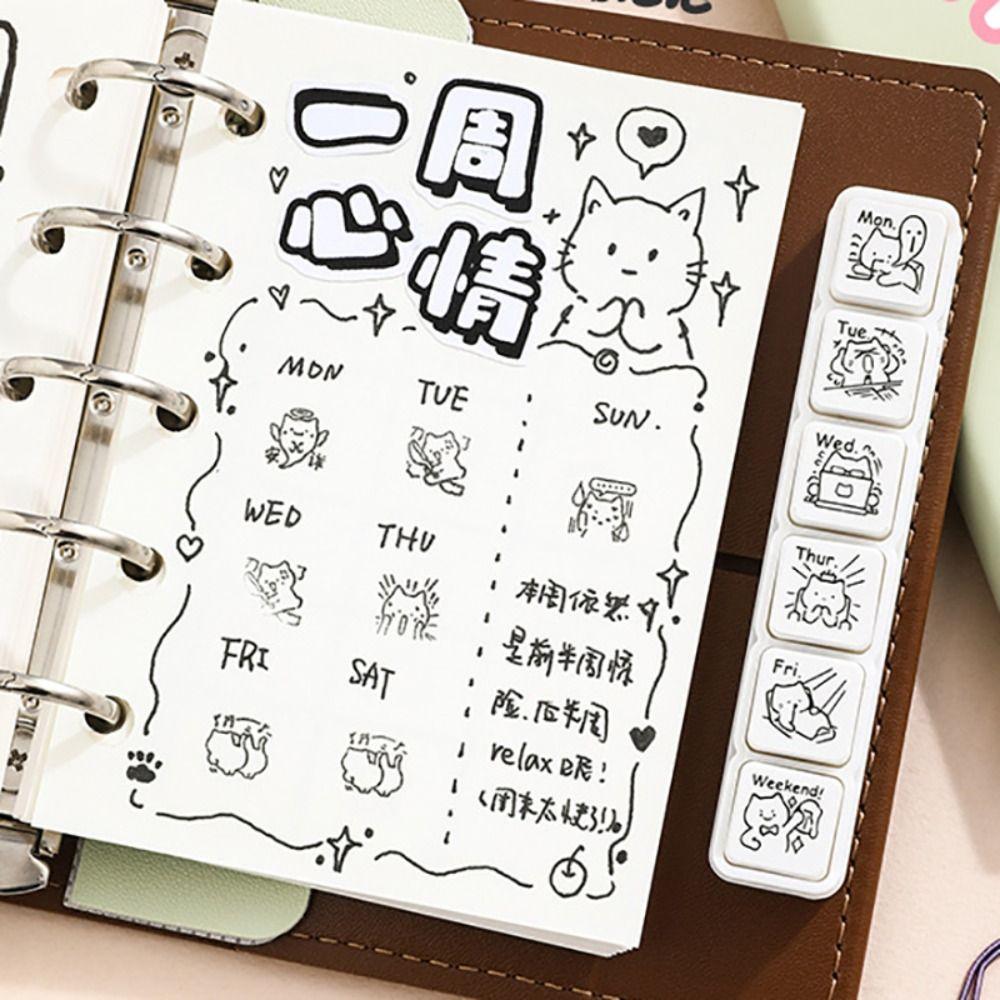 Daily Life Good Mood Series Cat Pattern Stamp Mini Decorative Stamp  Journaling Planner