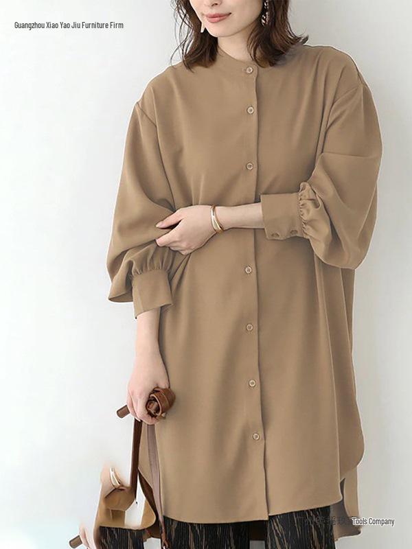 Women's Loose Fit Long-Sleeve Mid-Length Shirt Dress