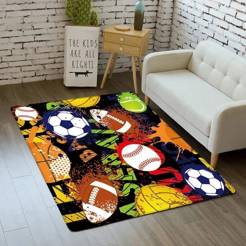 Sporty Football Pitch Floor Mat Non-Slip Washable Carpet for Living Room or Boy's Bedroom Vibrant Rug for Sofa Area Decor