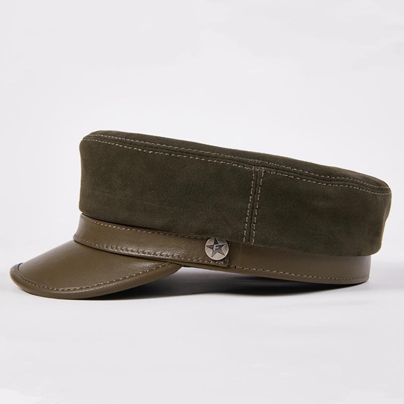 EFei Hochwertige Leder-Damenhüte, einfarbig, flacher Hut, lässige Knochenkappe, Damen-Punk-Hut