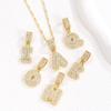 2Pcs Full CZ Zircon Iced Crystal Initial Letter Flower Necklace Women Copper A-Z Alphabet Pendant Couple Jewelry Birthday Gifts