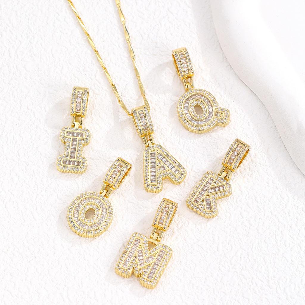 2Pcs Full CZ Zircon Iced Crystal Initial Letter Flower Necklace Women Copper A-Z Alphabet Pendant Couple Jewelry Birthday Gifts