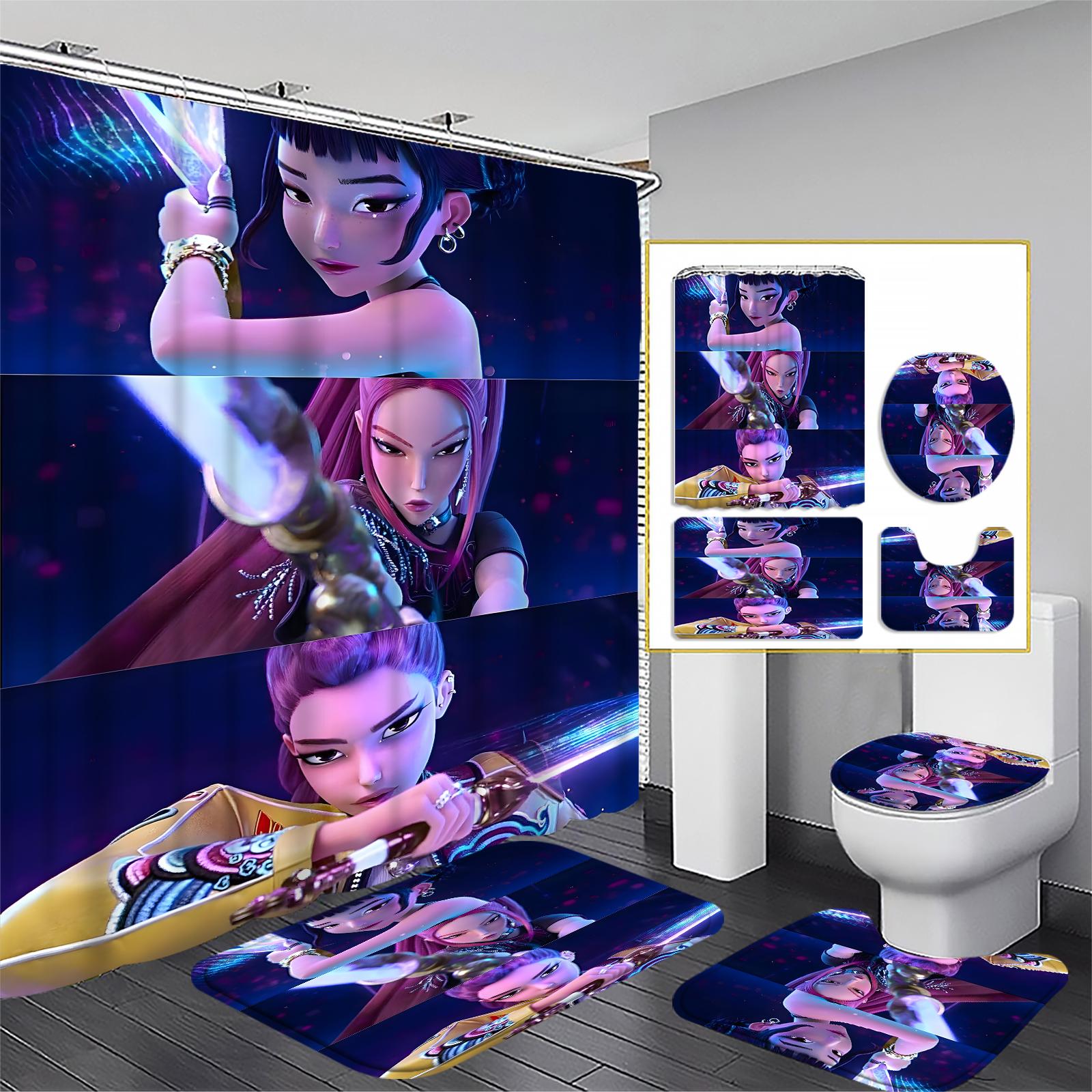 

Коврик для туалета и ванной комнаты с принтом снеговика и занавеска для душа, набор из четырех предметов One Size