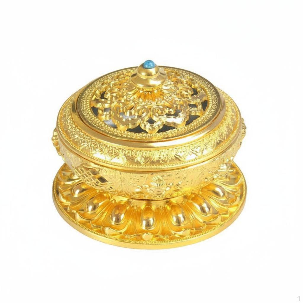 Alloy Burner Ornate Carvings Tibetan Design Scent Decorative Art Piece Lidded Coil