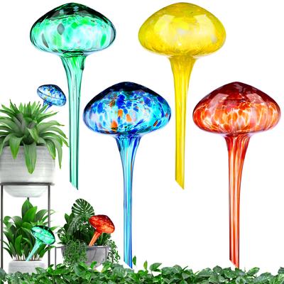 4 Pcs  Mushroom Shape Plant Watering Globes Large Self With 4 Funnels