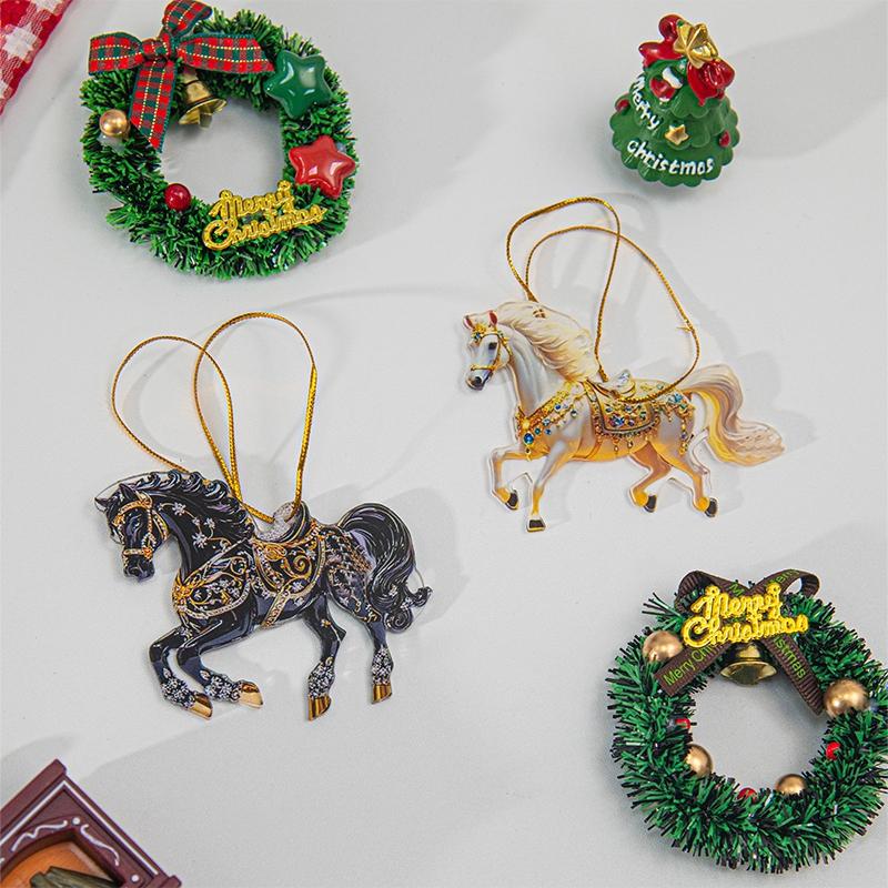 2D Acrylic Horse Year Zodiac Hanging Pendant Christmas Tree Ornaments Lucky Decorative Bag Car Pendants Charms on The Phone