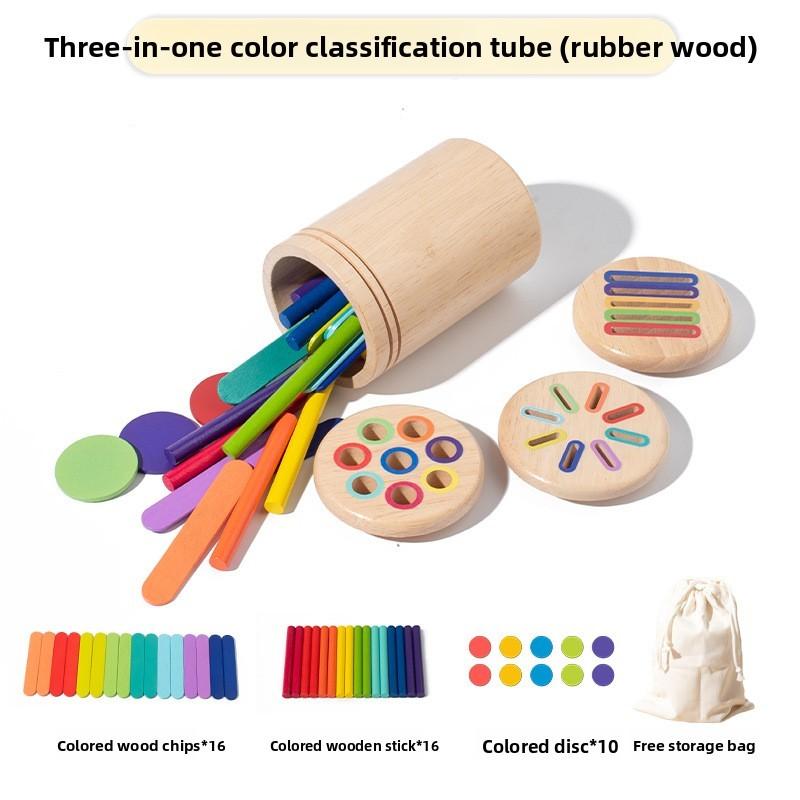 Colorful Stick Wooden Block Color Shape Classification Cylinder Toy For Sensory Training And Motor Skills Development