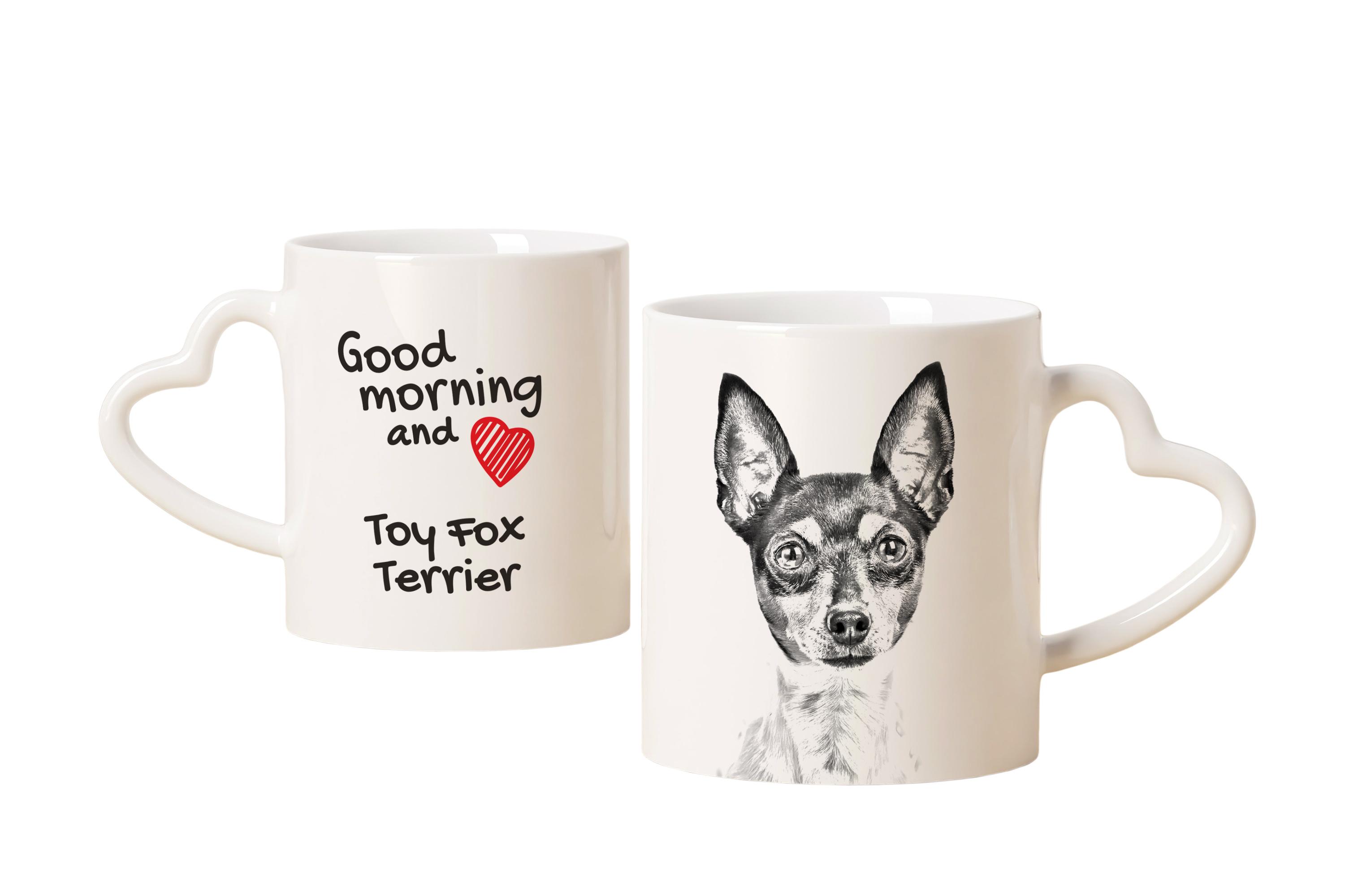 

Toy Fox Terrier, American Toy Terrier, Amertoy - cup with a dog, adorable cup with a heart-shaped handle, universal gift from the Art-Dog brand білий
