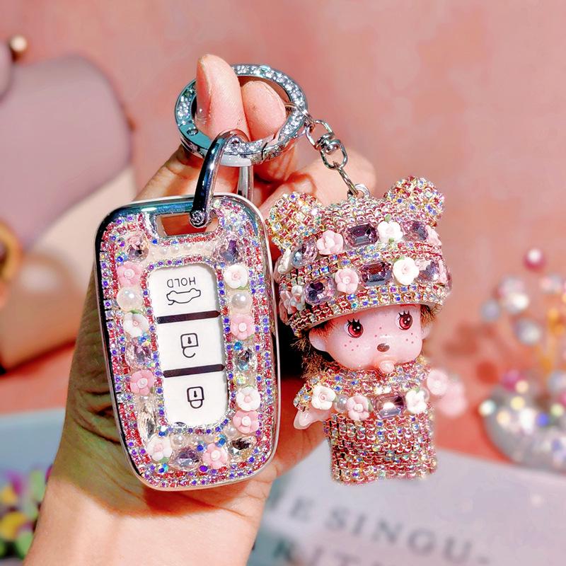 Langdong 12th Gen IX35 & Sonata 8 Rhinestone Key Cover: Drop-Proof, Full Wrap Protection