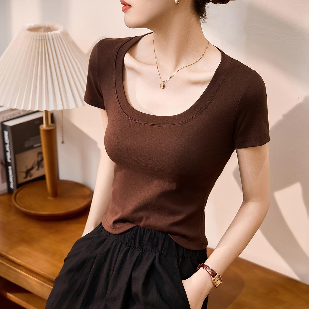 High-waisted Short T-shirt Women's Summer New Slim-fitting and Thin Versatile Top Short-sleeved Bottoming Shirt