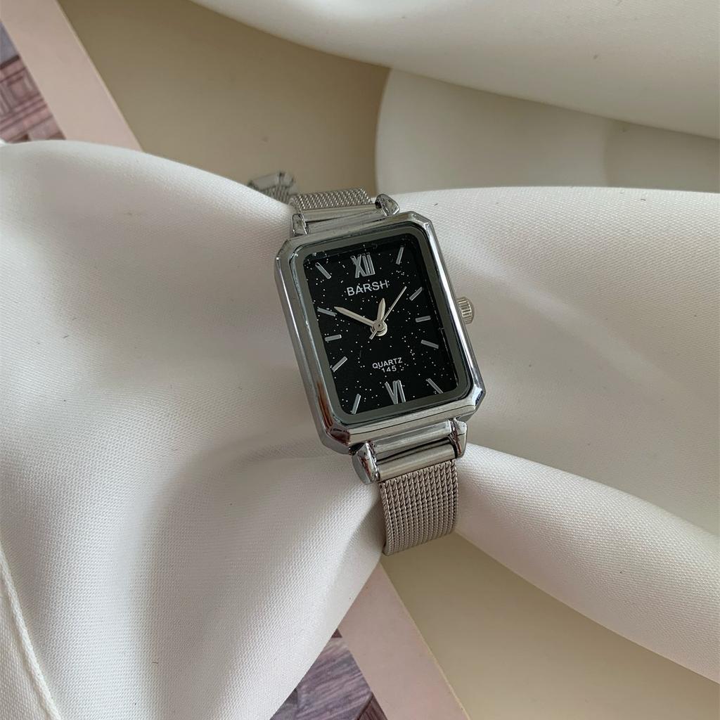 Mesh Belt Silver Powder Small Dial Square Women'S Watch Niche Temperament Student Simple Small Sugar Cube Fashion Versatile