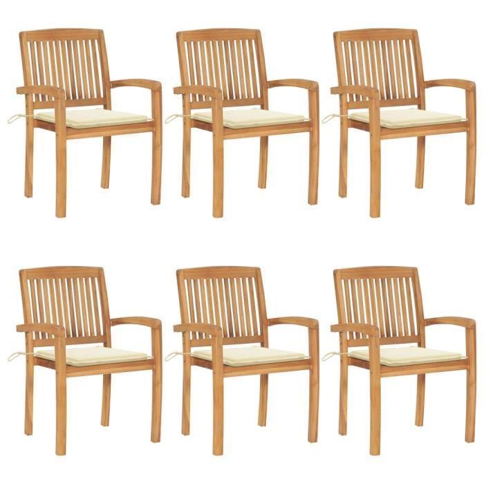 VidaXL Chaises de jardin empilables avec coussins 6 pcs Teck solide