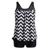 2Pcs/Set Women Summer Tankini Set O-Neck Sleeveless Padded Printing Tops Solid Color Mid-rise