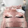 Pink Eyelash Duvet Cover Set Girls Women Eyelash Heart Printed Bedding Set Closed Eyes Pattern Design Comforter Cover Queen Size