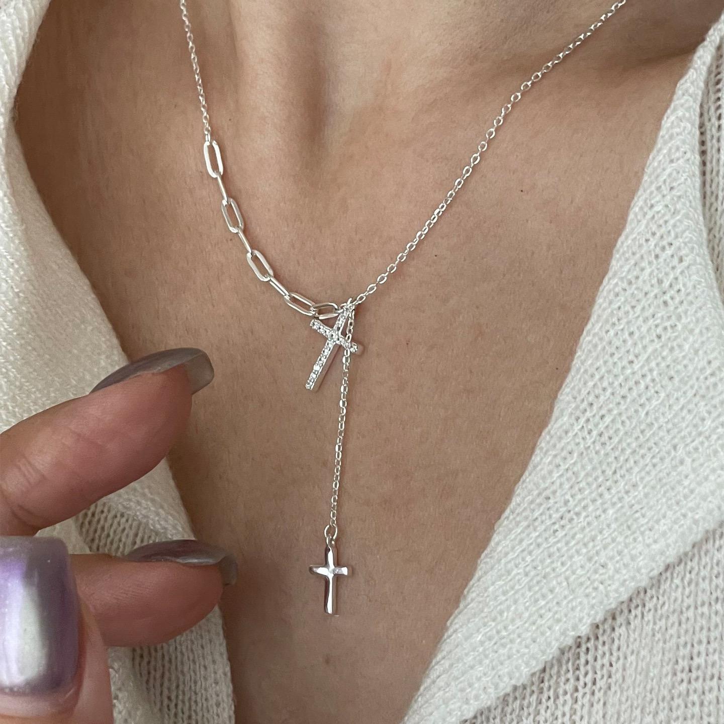 

S925 Sterling Silver Necklaces For Women Simple Fashion Minimalist Cross Shape Necklaces Birthday Gift