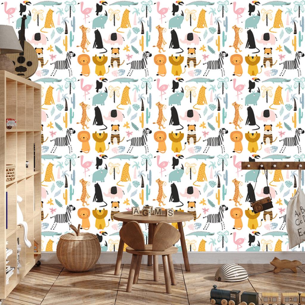 Wallpaper Animals Crocodiles Lions and Palm Trees for Living Room and Bedroom 50x1000