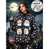 Women Halloween Fleece Hoodie Cute Cartoon Dog Pumpkin Ghost Print Long Sleeve Pullover Hooded Sweatshirt Casual Warm Top