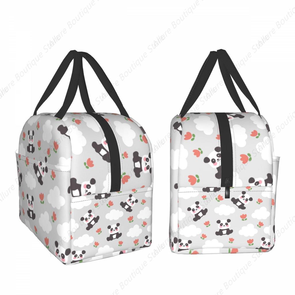 Cartoon panda Lunchtas Waterdicht Geïsoleerd Canvas Koeltas Thermisch Koude Voedsel Picknick Reizen Tote voor Vrouwen Kinderen