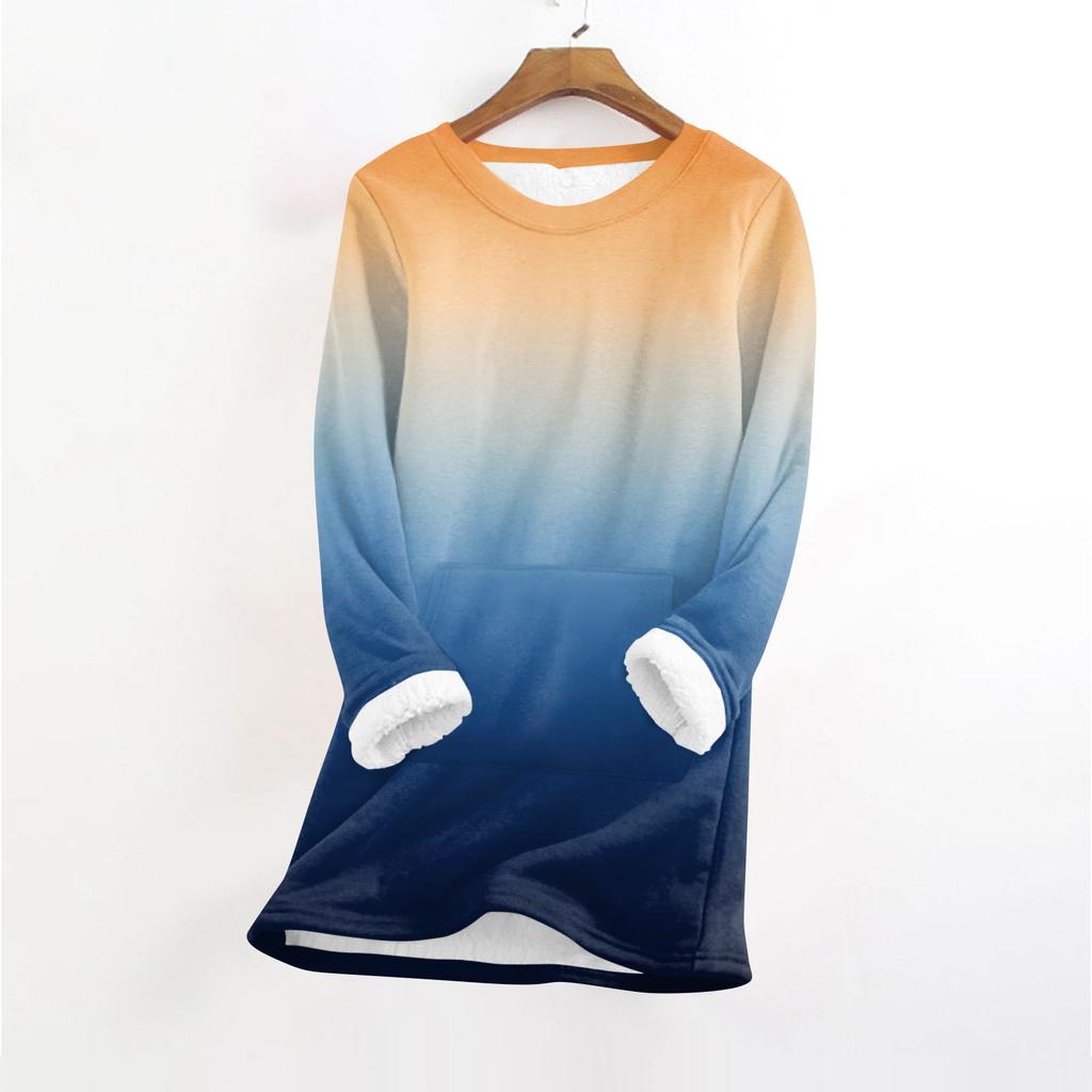 Women's Fashionable Printed Round Neck Long Sleeved Plush Warm Pullover Top