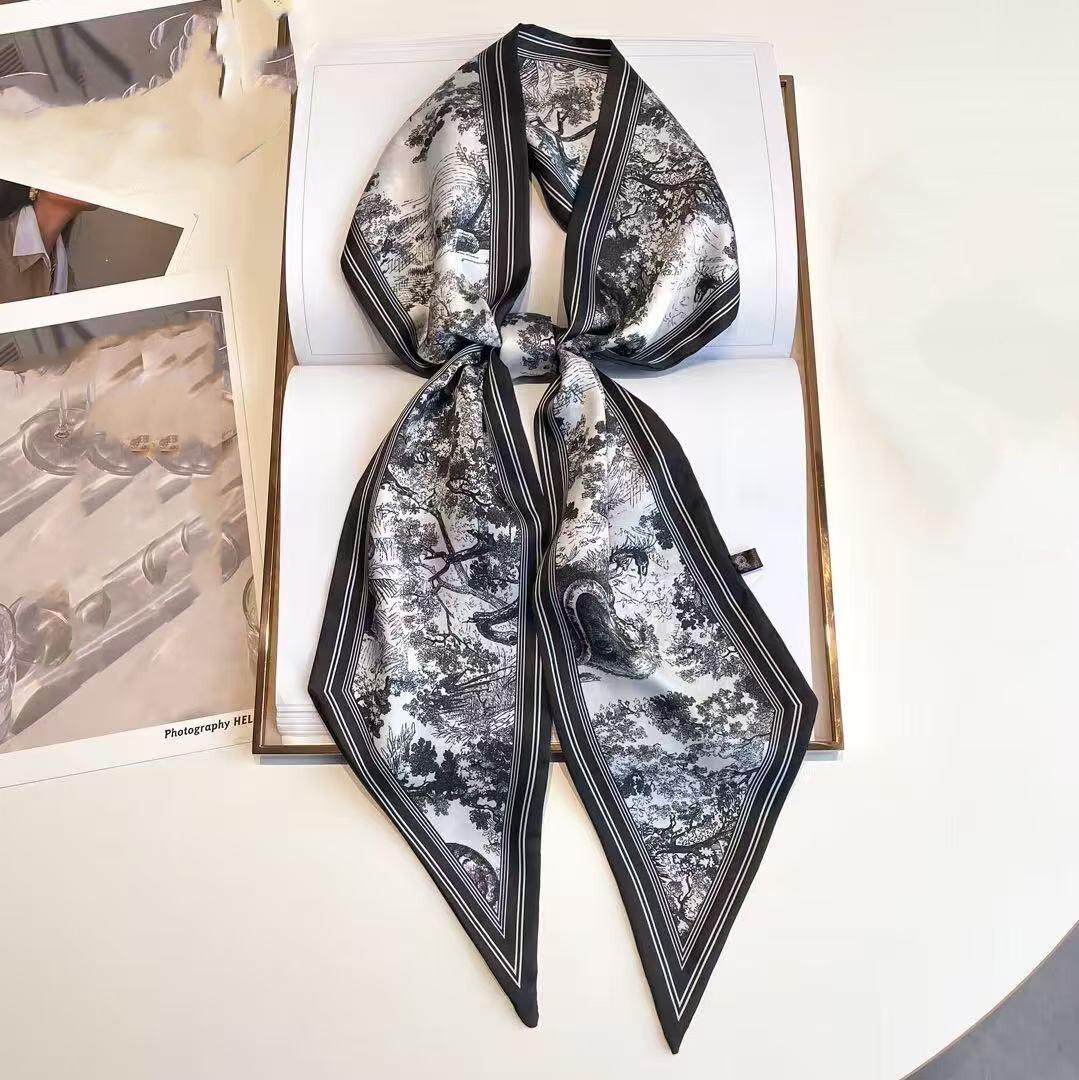 

Хустка велика діагональна з принтом кеш ю в корейському стилі - Жіноча високоякісна смугаста літня хустка-стрічка 14X145cm