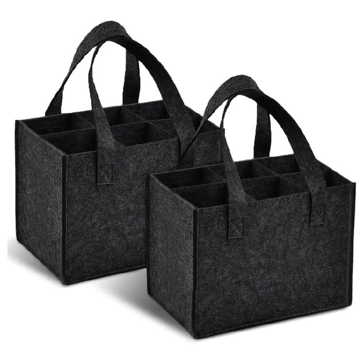 2Pieces 6 Bottle Wine Bag Nonwoven Felt Fabric with Dividers and Handle Wine Bottle Carriers Handbag for Camping Picnics