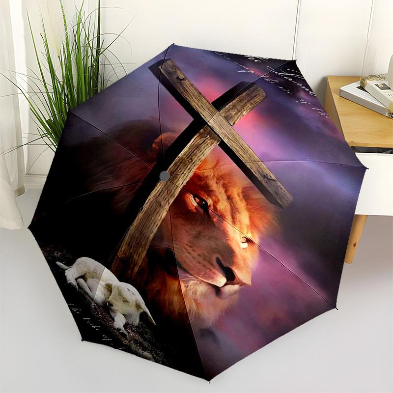 

Lamb, Lion Themed Automatic Opening and Closing Umbrella, Compact Travel Umbrella, Lightweight and Portable, Suitable for Beach Commuting Bu