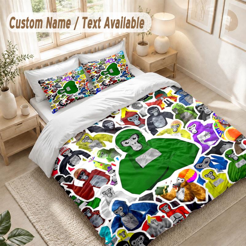 Gorilla Tag Party Time Bedding Set, 1 Duvet Cover & 2 Pillowcases Soft Comfortable Bedroom Home Textile Decor