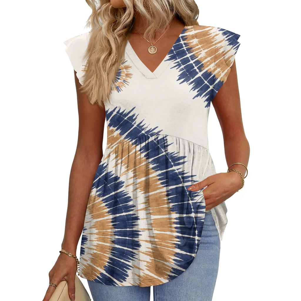 Womens Tops Fashionable V-neck Ruffled Sleeve Short-sleeved T-shirt Business Blouses
