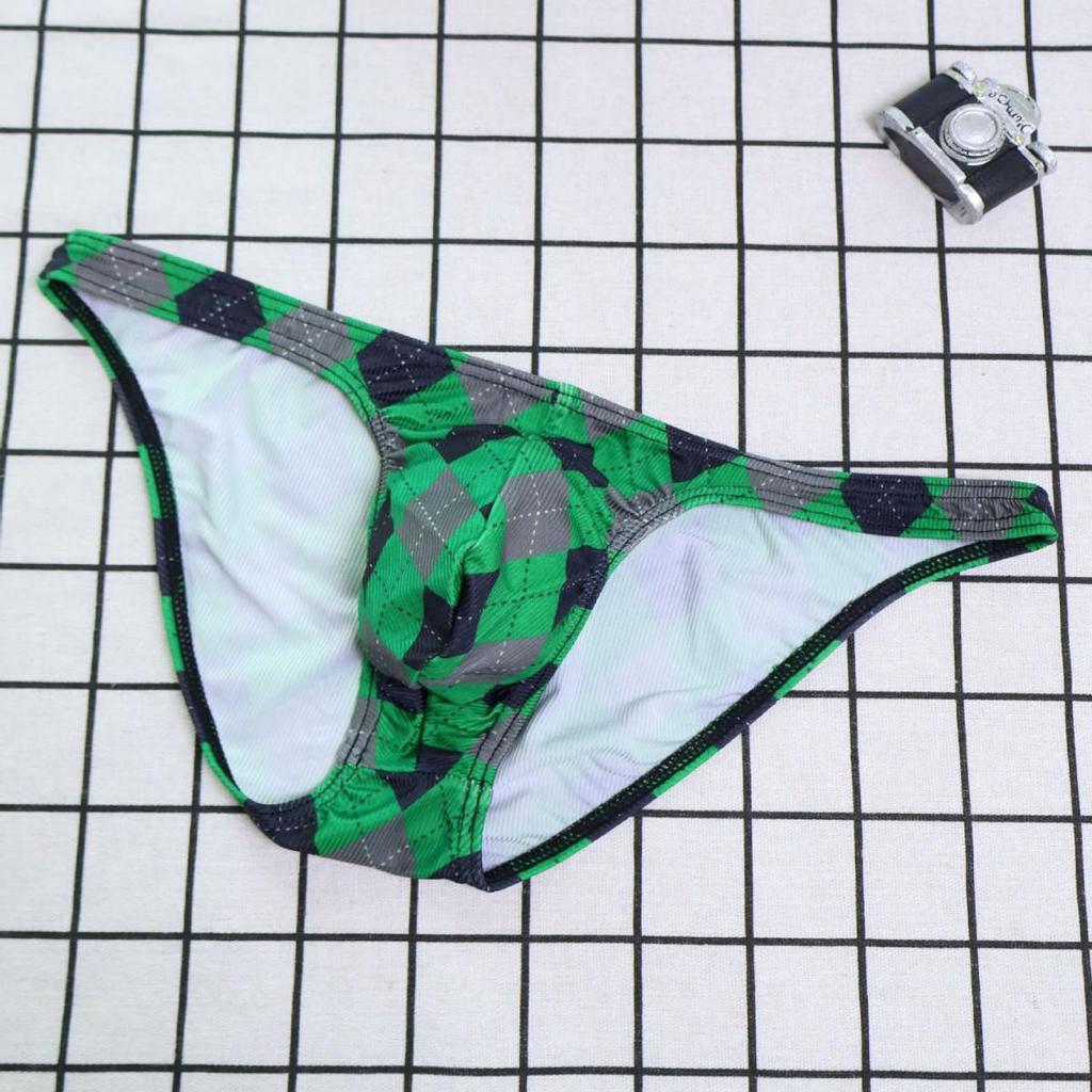 Plaid Ice Silk Ribbed Men's Breathable Underwear Triangle Briefs