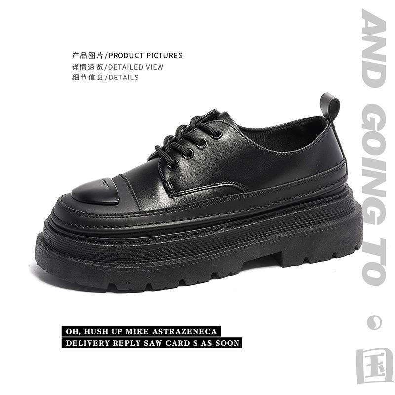 

2024 новые кожаные туфли мужские туфли в гонконгском стиле на шнуровке с низким верхом квадратные кожаные туфли молодежная повседневная обувь туфли Martin 44 чёрный