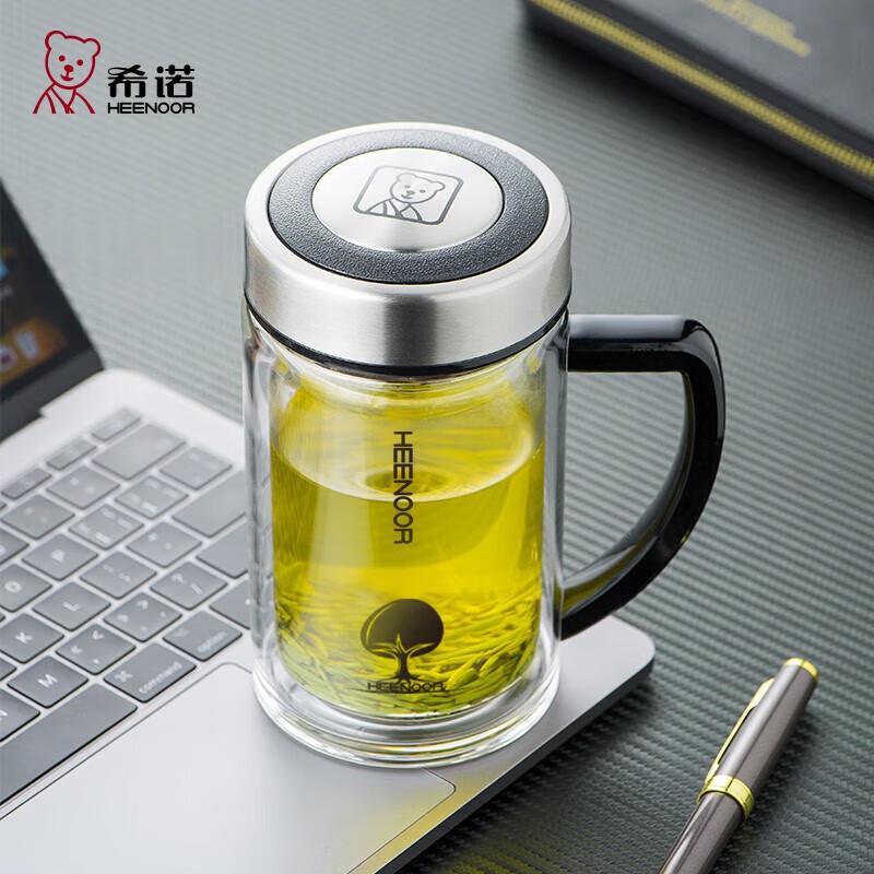 HEENOOR Double Wall Glass Tea Mug with Handle