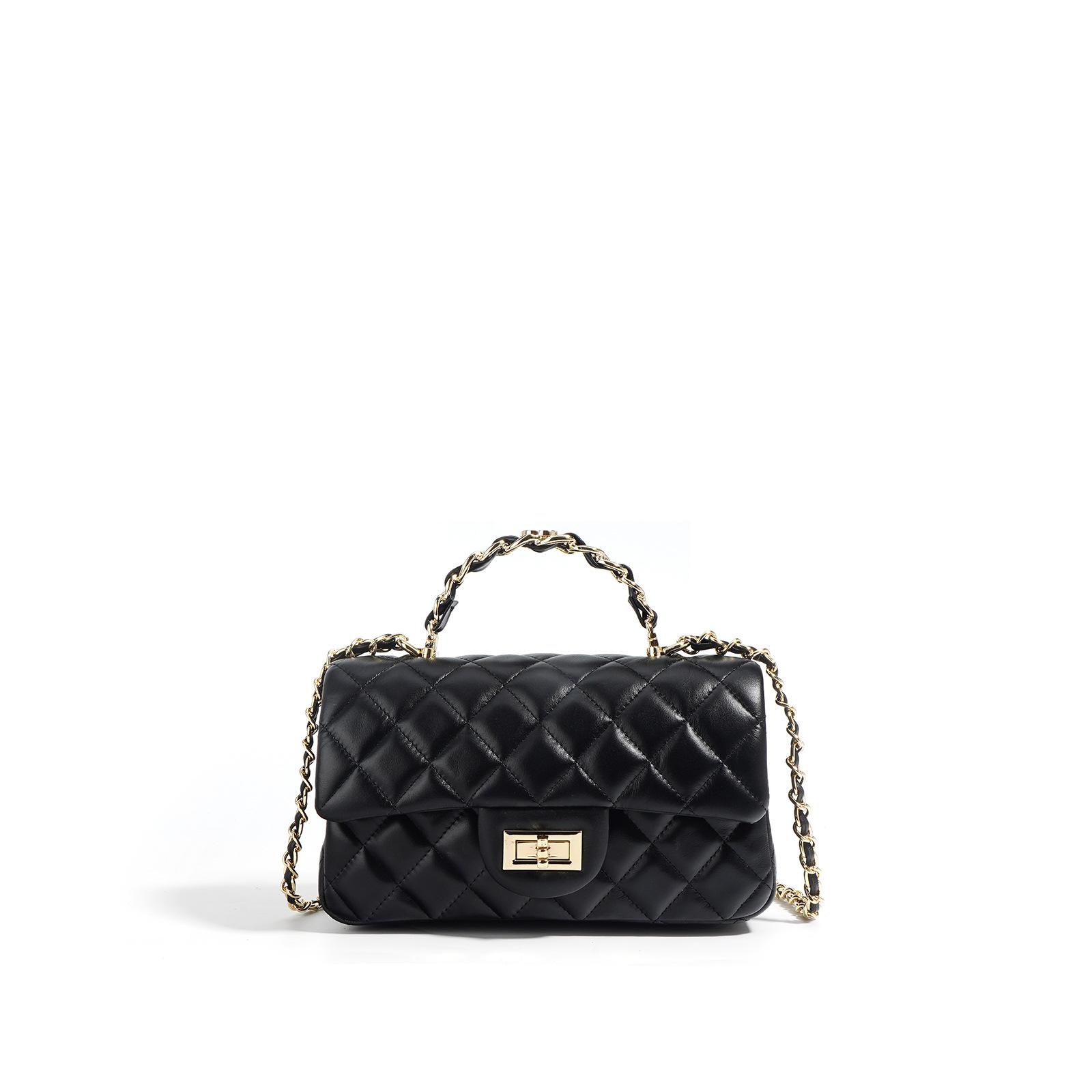 

Xiangjia Xiaoxiang 2025: Women s Cowhide Handbag, Shoulder, Messenger, Diamond Chain, and Boston Pillow Bags. чорний