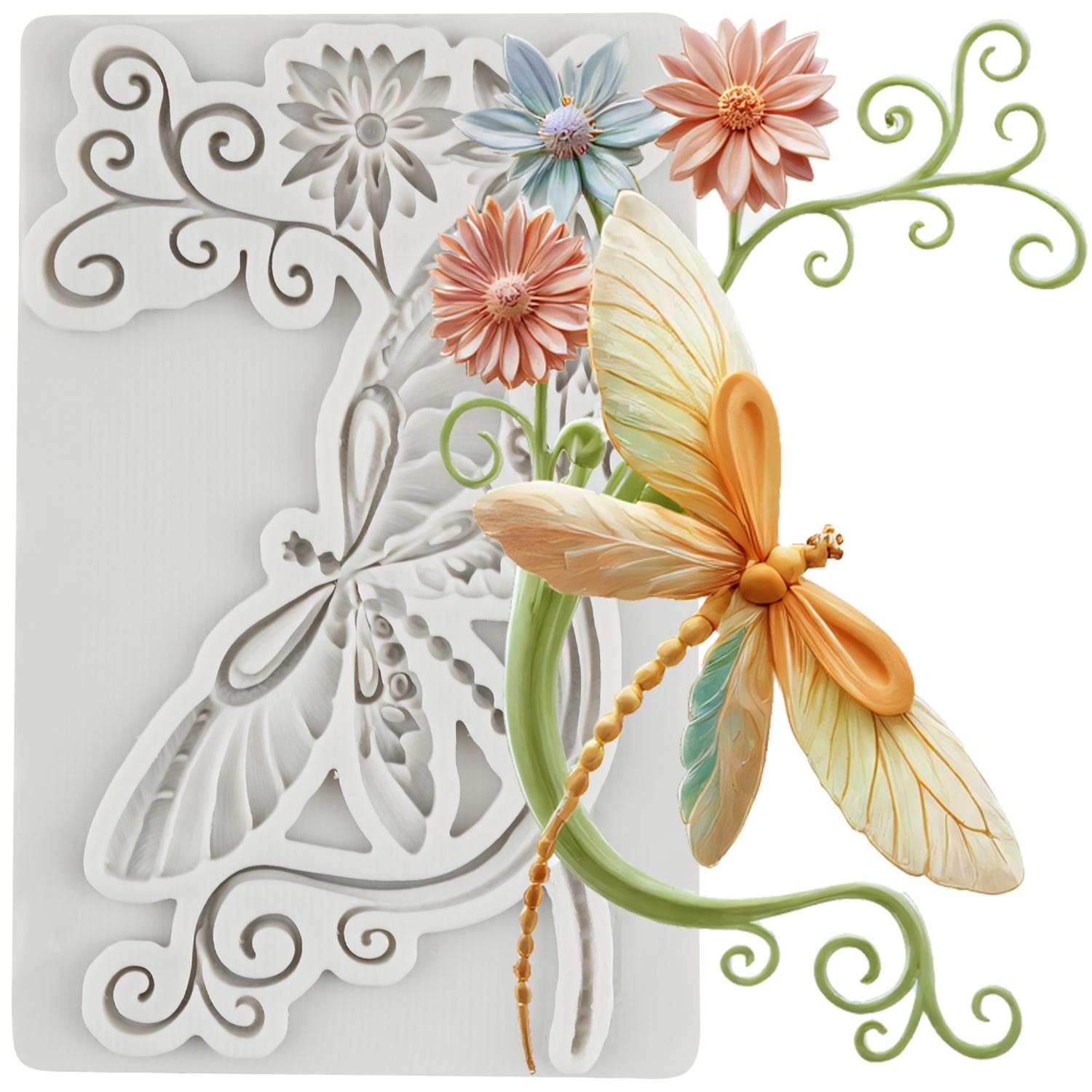 

Dragonfly Silicone Molds Flower Fondant Mold Cake Decorating Tools Cupcake Topper Candy Chocolate Gumpaste Mold серый