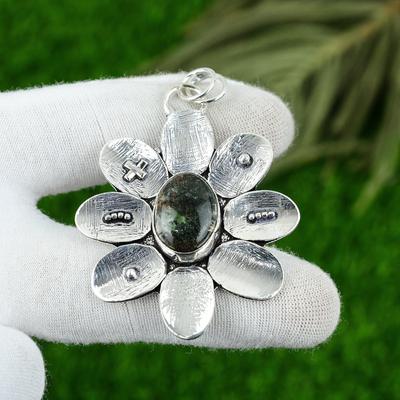 Wedding Gift For Her 925 Silver Natural Solar Moss Agate Gemstone Pendant