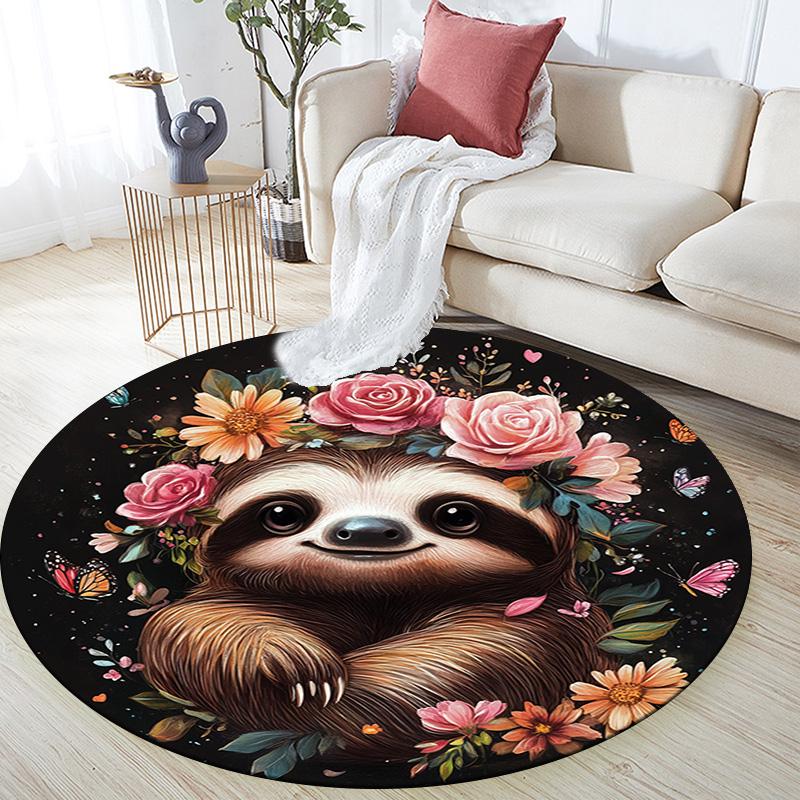Sloth Round Area Rug,Carpet Rug for Living Room Bedroom Sofa Playroom Decor,Non-slip Floor Mat