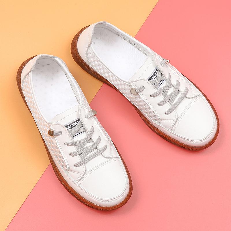 Fashion Genuine Leather Soft Sole Outdoor Summer Walking Vulcanized Shoes Women Jogging Sneakers Woman Flat Trainers Fitness Footwear